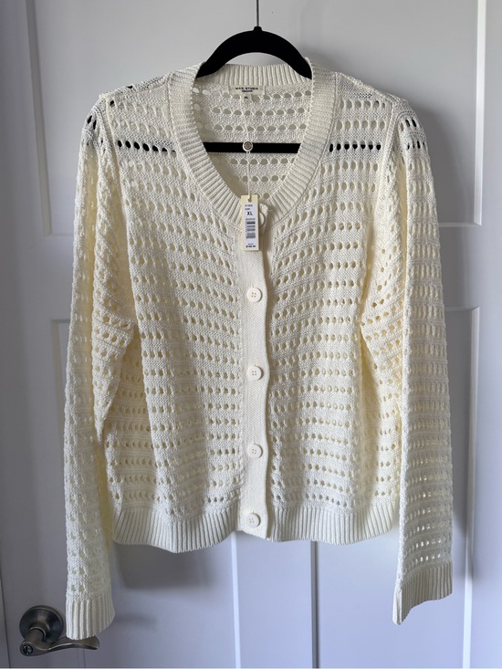 Max Studio Sweaters - Max Studio Ivory XL Open-Knit Button-Front Women’s Cardigan Sweater NWT